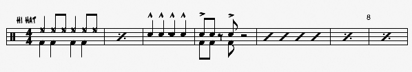 Ex 4: Slashes used to denote return to basic rhythm