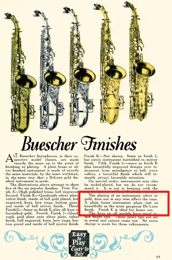 Busting saxophone myths: Buescher say the finish does not affect the sound
